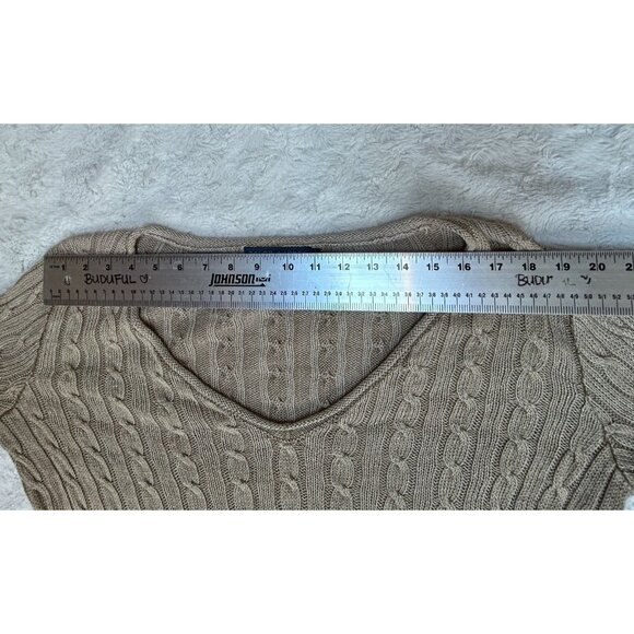 Ralph Lauren Women Italian Yarn Linen Cable-Knit V-Neck Sweater Large Tan Casual - Picture 5 of 8